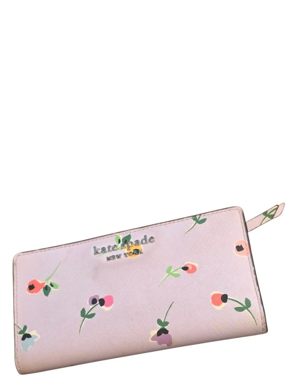 Kate Spade New York Pink Floral Saffiano Leather Bi-Fold Large Wallet Flowers